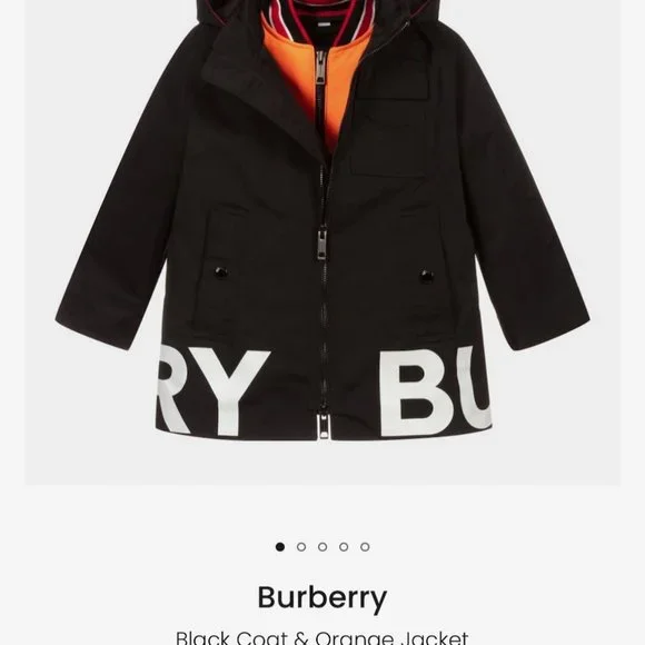 Burberry Kids Layered Logo Print Water Repel Coat Over Orange Logo Bomber Jacket